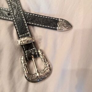 Black Vegan Leather Belt with Silver Buckle